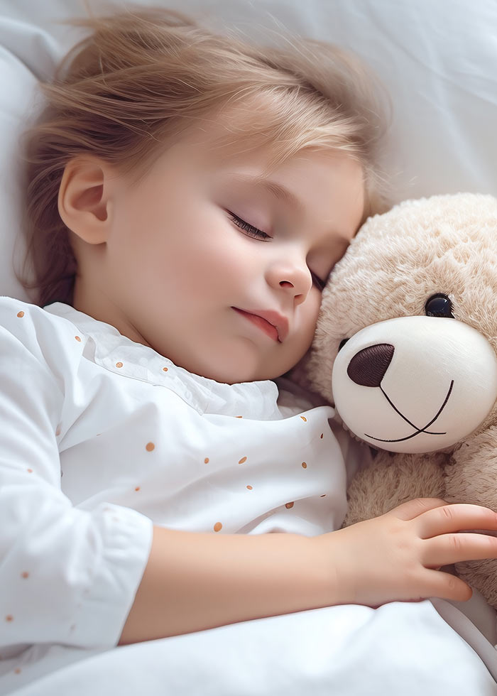 Toddler sleeping with teddy